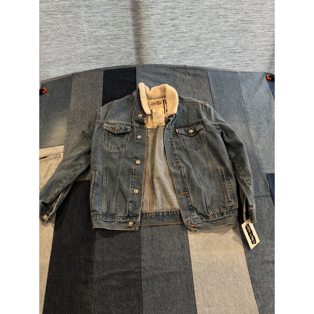 Levis SilverTab Denim Trucker Jacket‎ Sherpa Collar Blue Jean Medium Wash LG G